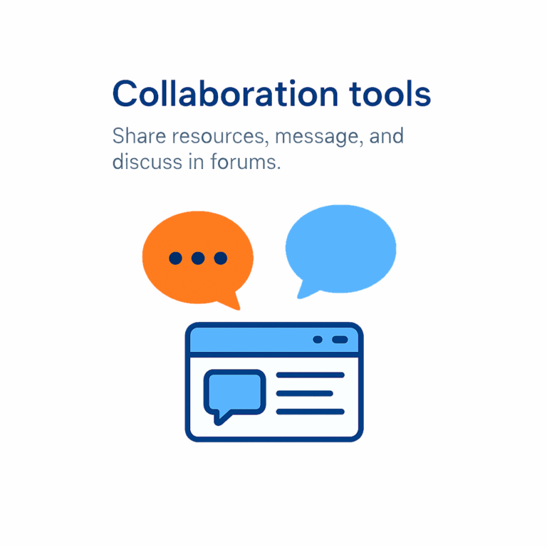 Share resources, message, and discuss in forums.