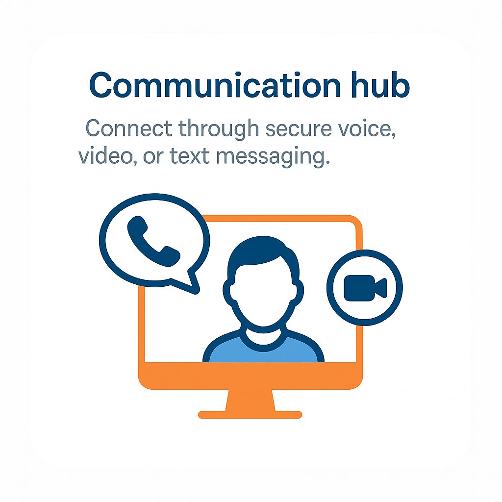 Connect through secure voice, video, or text messaging.
